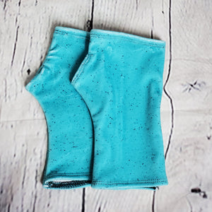 Fingerless Gloves, Aqua Speckle Minky